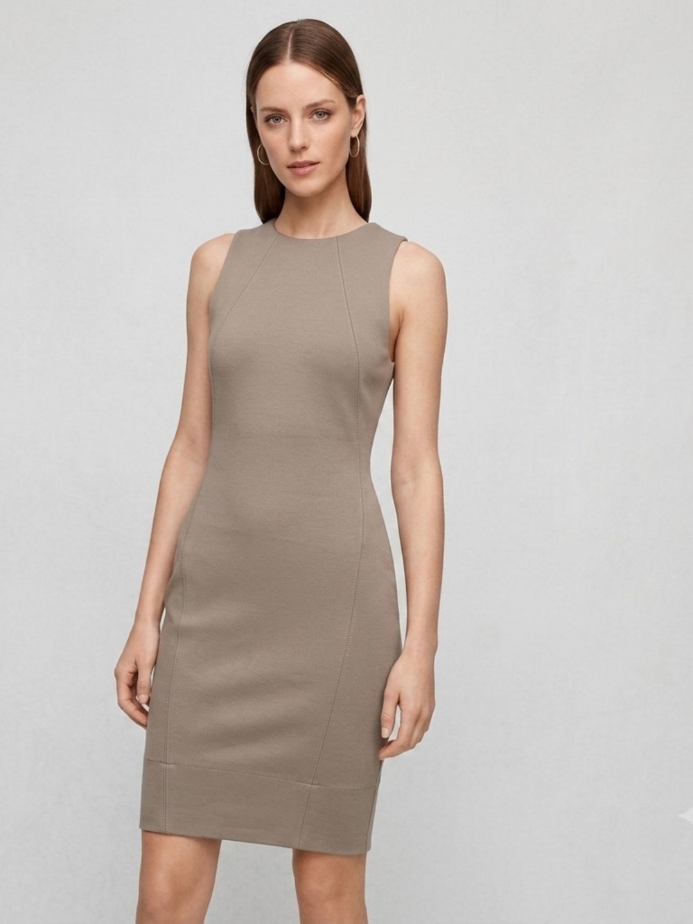 Babaton Aritzia Miguel Taupe Ponte Sleeveless Midi Sheath Dress 0